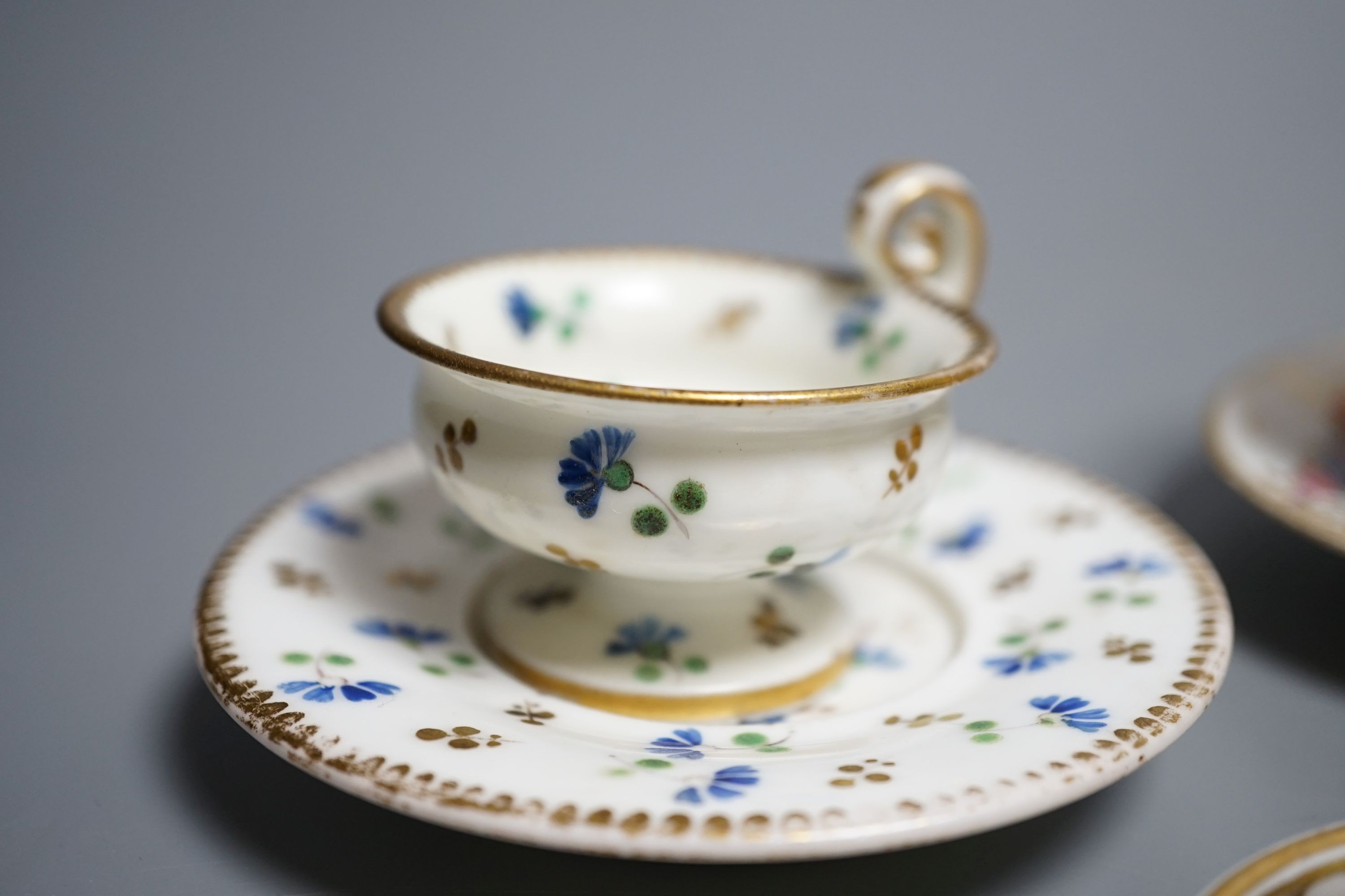 Four Coalport miniature teacups and saucers, c. 1820. Provenance - Mona Sattin collection of miniature cups and saucers, collection no.s 102, 103, 104 and 106.